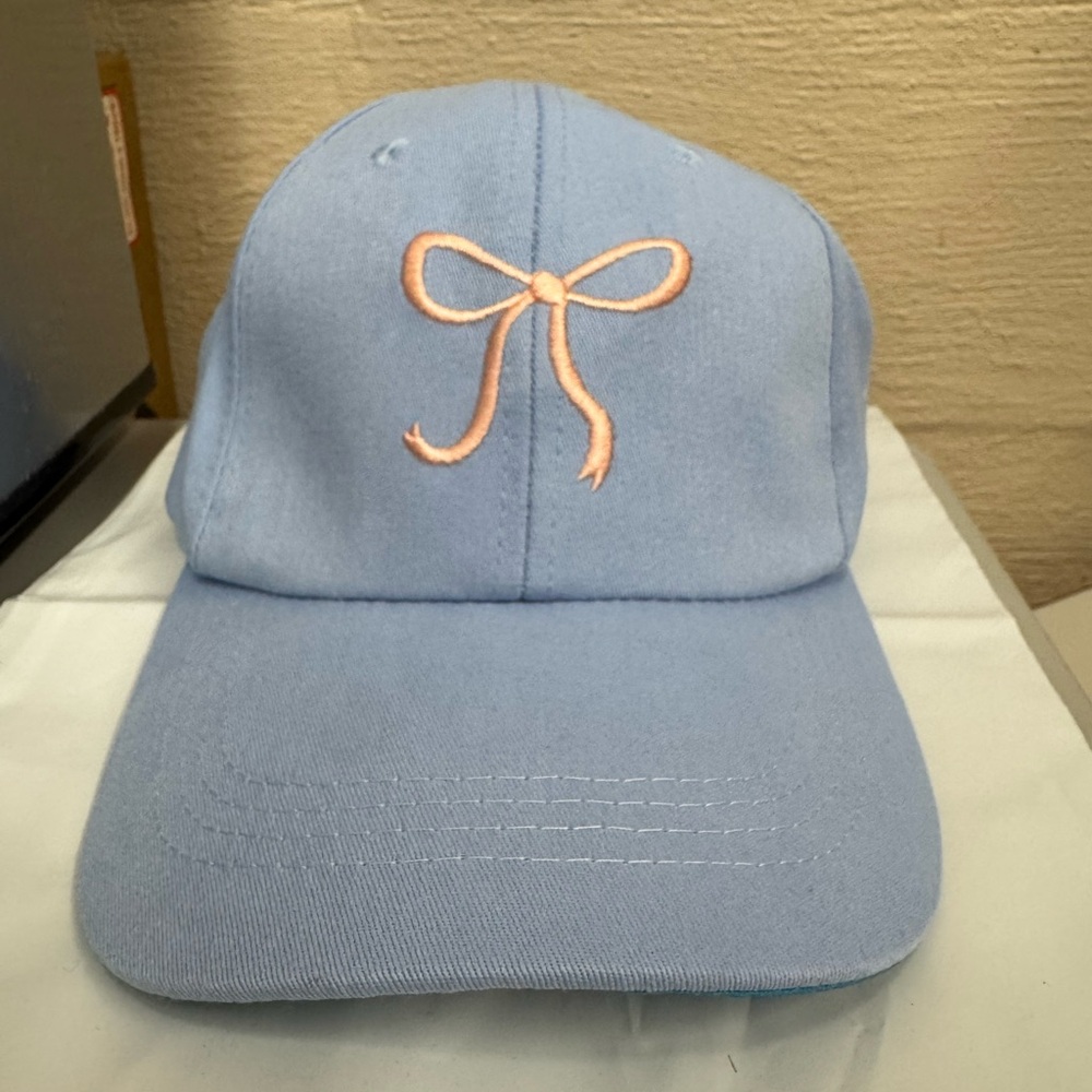 Light Blue Cap with Pink Bow Embroidery